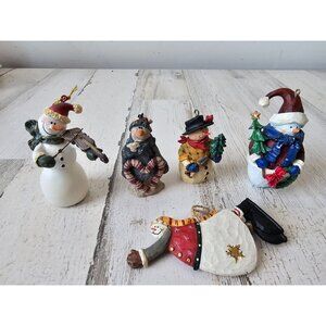 Snowman tree ornament country folk art set candy cane violin Xmas‎ tree